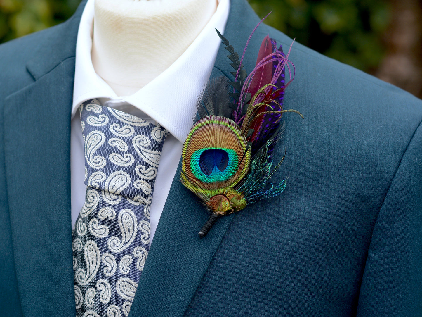 Purple and Peacock Feather Boutonniere / Feather Hat Pin No.325