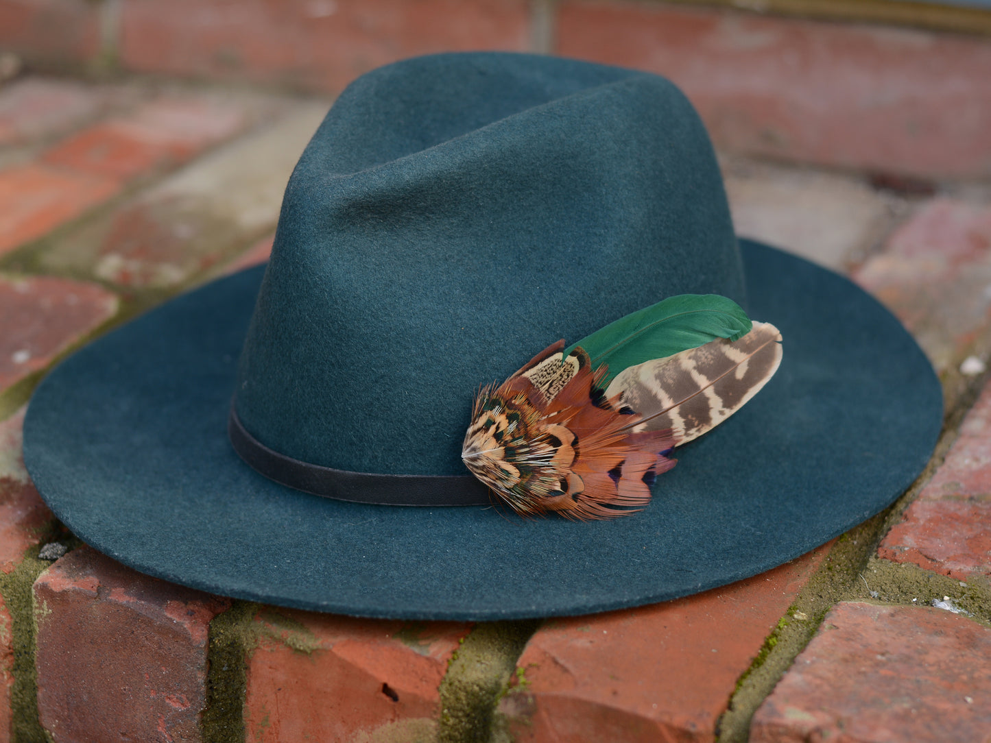 Pheasant Feather Hat Pin No.13 - Green and Copper Feather Brooch