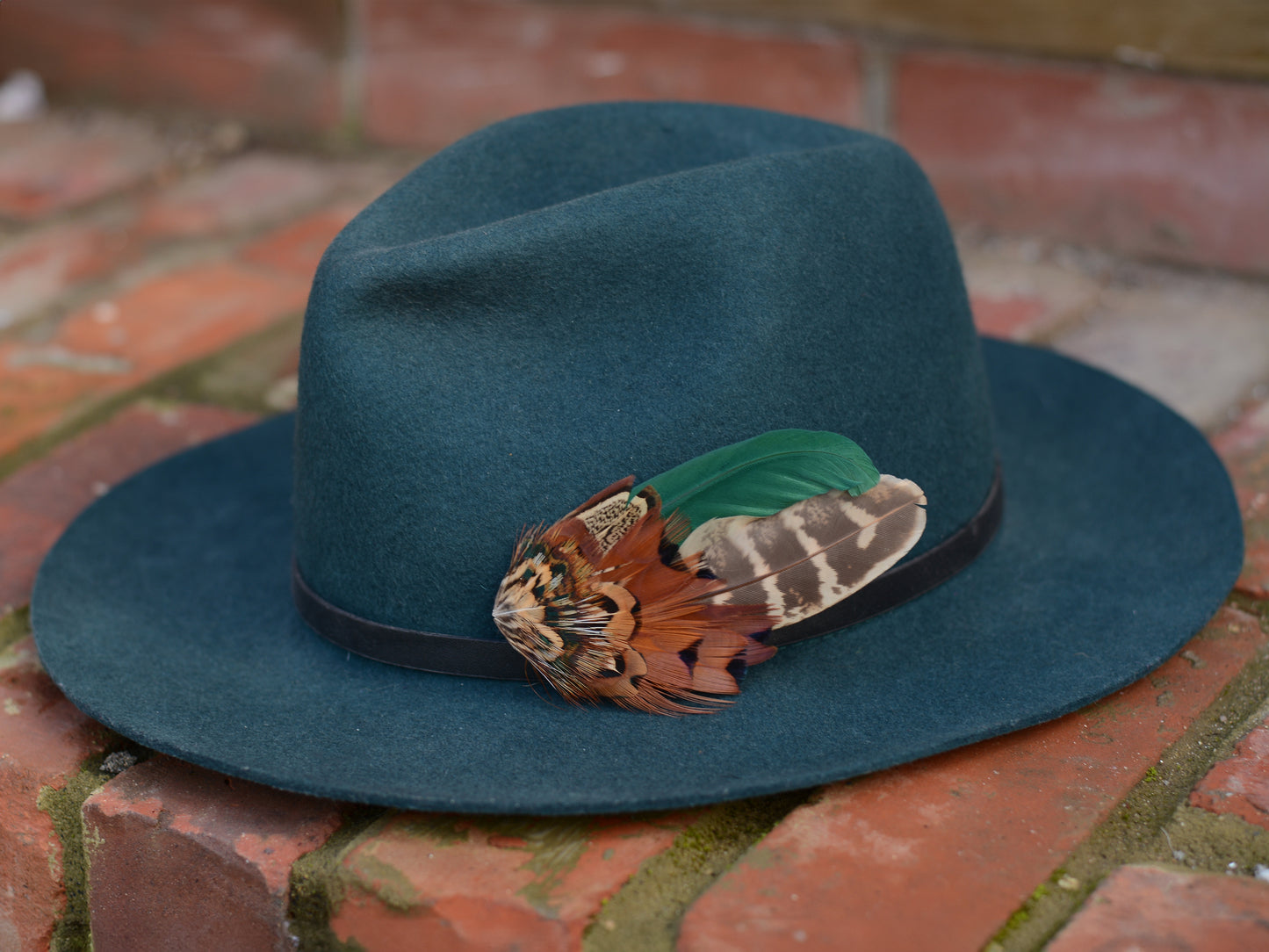 Pheasant Feather Hat Pin No.13 - Green and Copper Feather Brooch