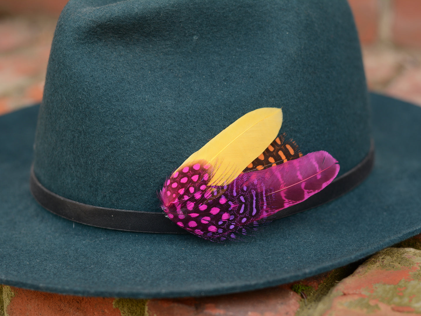 Pink, Yellow and Orange Feather Hat Pin Small No.84