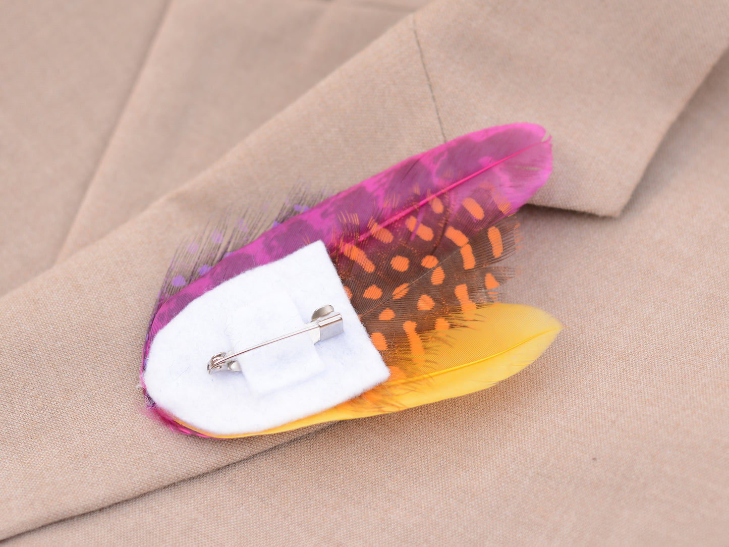 Pink, Yellow and Orange Feather Hat Pin Small No.84