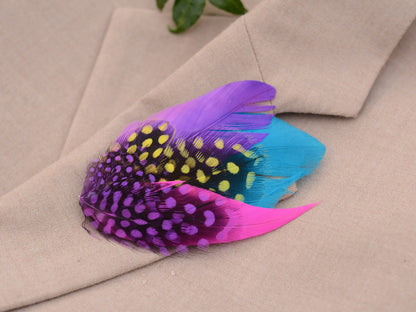 Purple, Pink, Blue and Yellow Feather Hat Pin Small No.85