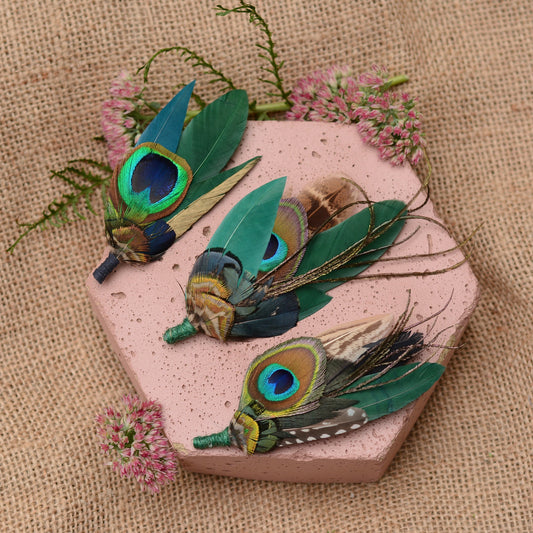 Green Peacock Feather Hat Pin / Brooch Pins