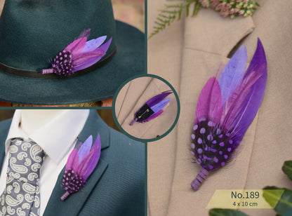 Vibrant Purple Feather Boutonniere Pins