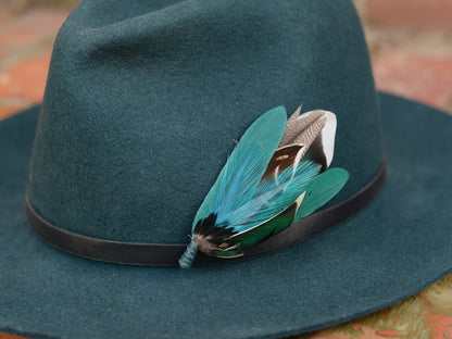 Shades of Teal and Green Duck Feather Boutonniere Small No.215