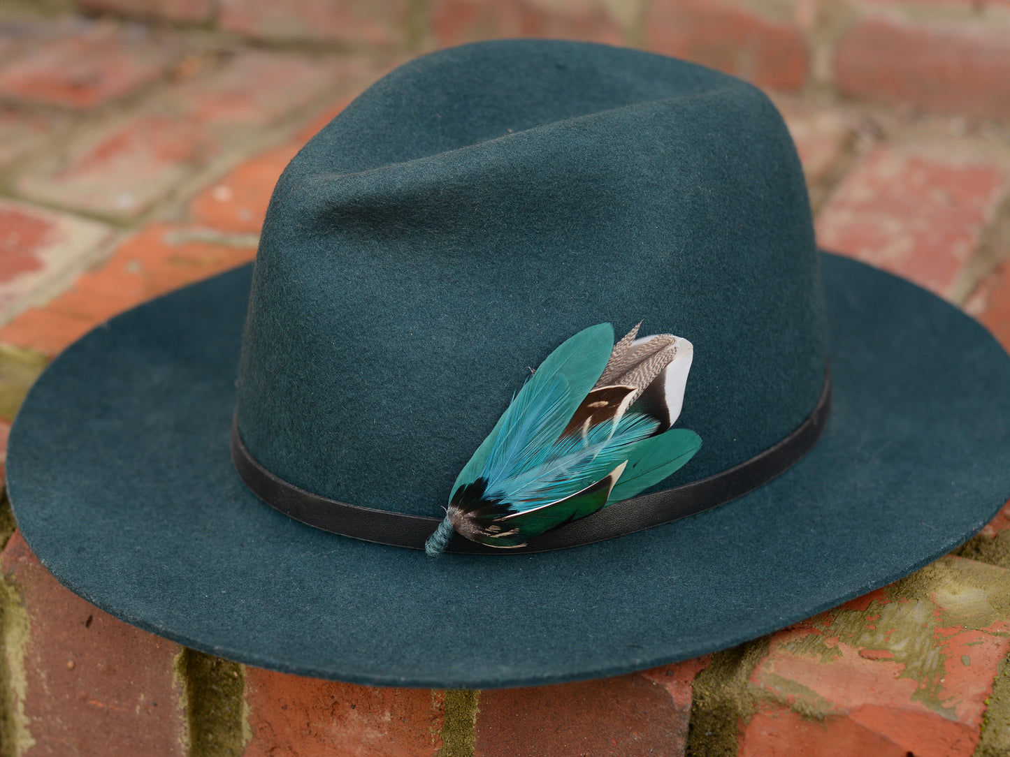 Shades of Teal and Green Duck Feather Boutonniere Small No.215