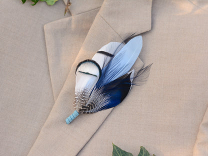 Pheasant and Duck Blue Feather Lapel Pin / Hat Pin No.219