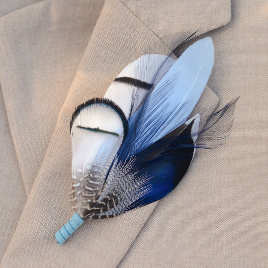 Pheasant and Duck Blue Feather Lapel Pin / Hat Pin No.219