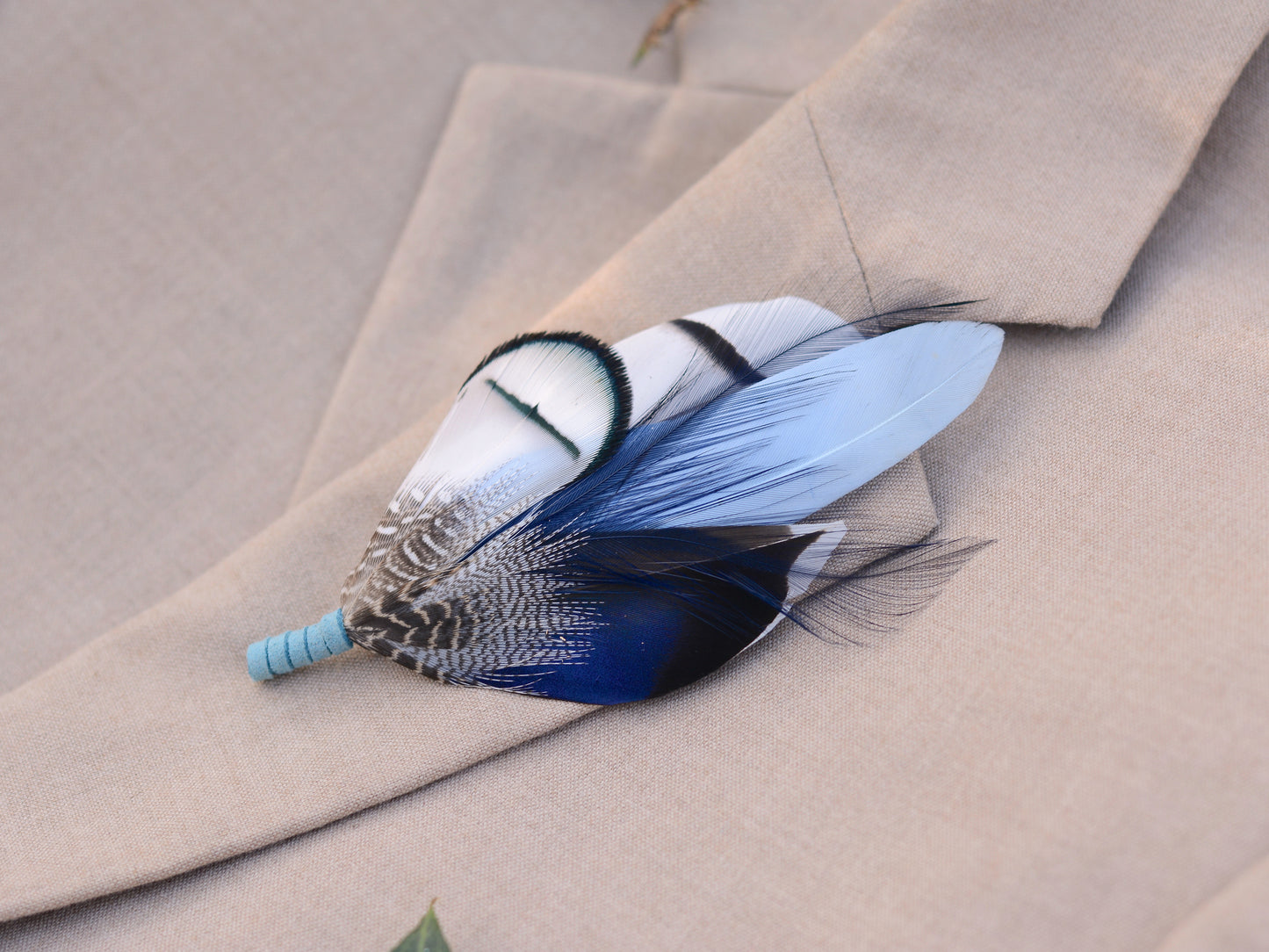 Pheasant and Duck Blue Feather Lapel Pin / Hat Pin No.219