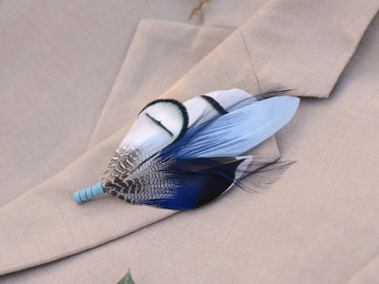 Pheasant and Duck Blue Feather Lapel Pin / Hat Pin No.219