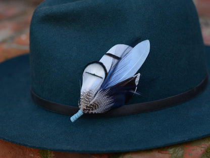 Pheasant and Duck Blue Feather Lapel Pin / Hat Pin No.219