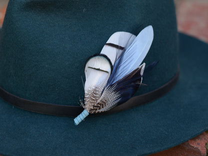 Pheasant and Duck Blue Feather Lapel Pin / Hat Pin No.219