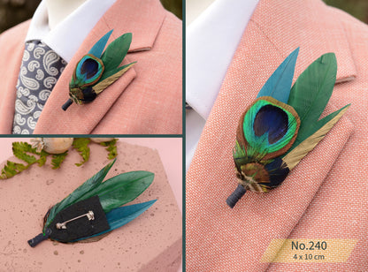 Green Peacock Feather Hat Pin / Brooch Pins