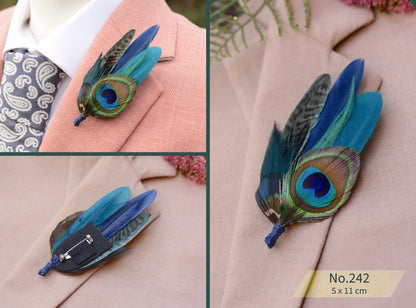 Teal, Green and Navy Peacock Feather Boutonnieres
