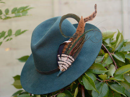 Green, Blue and White Luxury Feather Hat Pin / Lapel Pin No.328