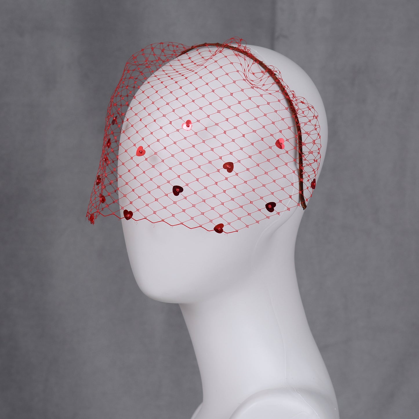 The Love Heart Birdcage Veil in Red