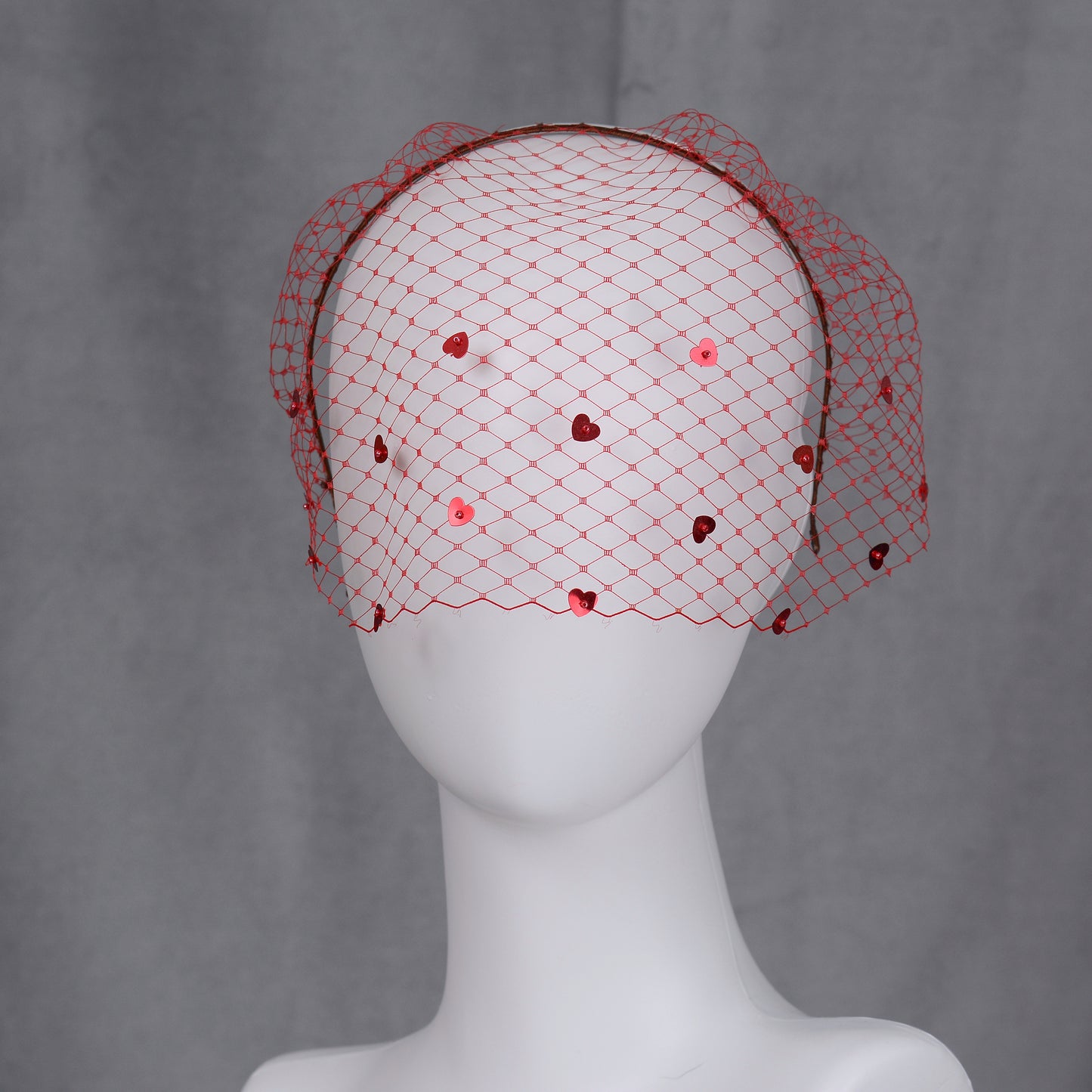 The Love Heart Birdcage Veil in Red