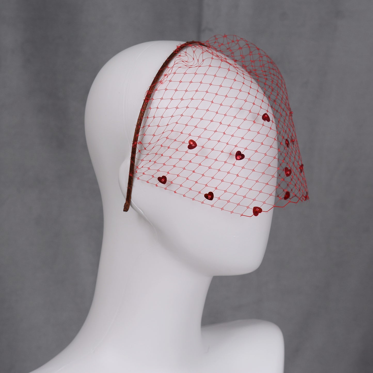 The Love Heart Birdcage Veil in Red