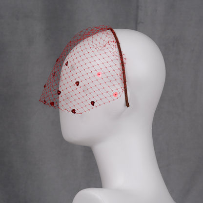 The Love Heart Birdcage Veil in Red