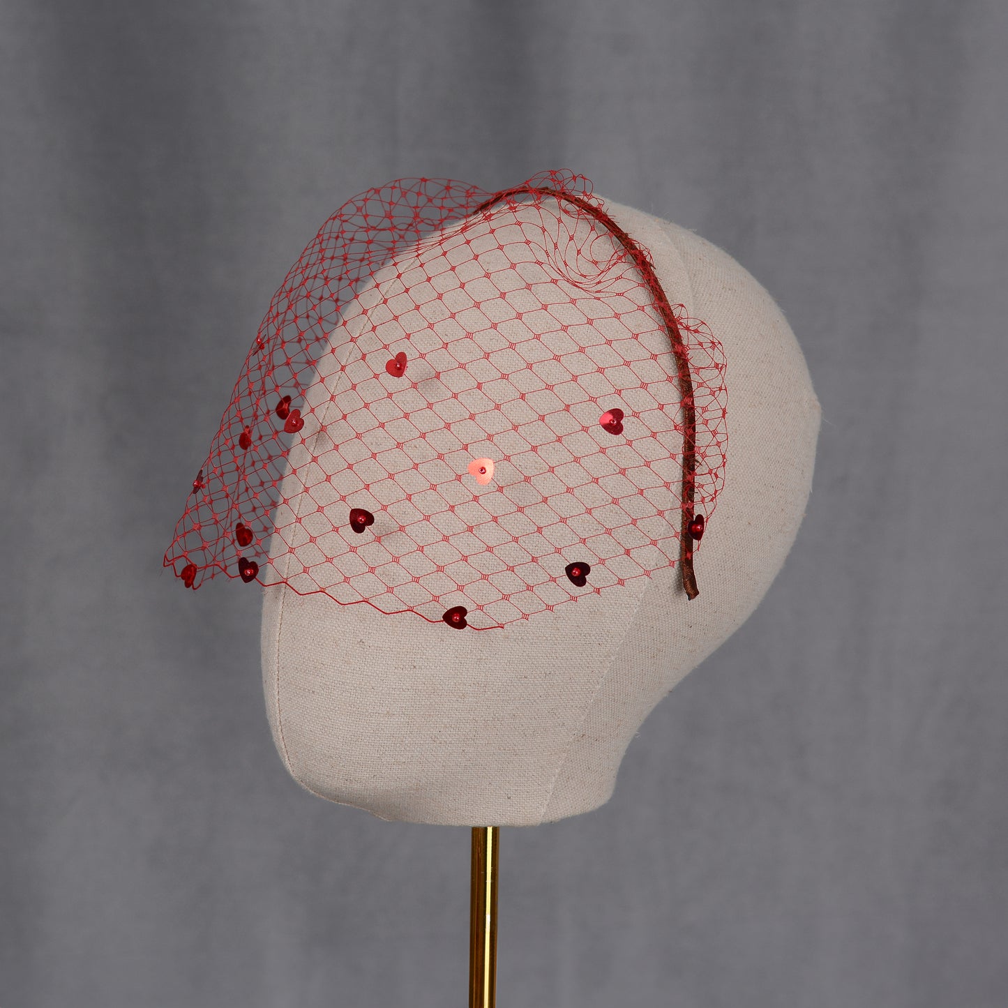 The Love Heart Birdcage Veil in Red