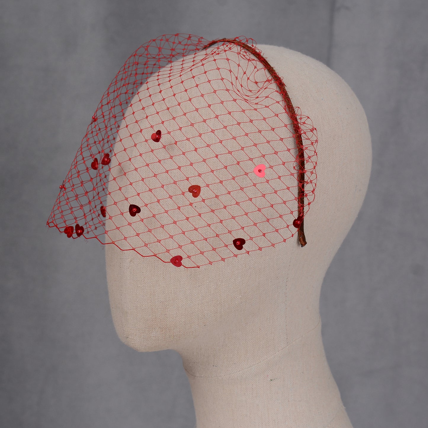 The Love Heart Birdcage Veil in Red